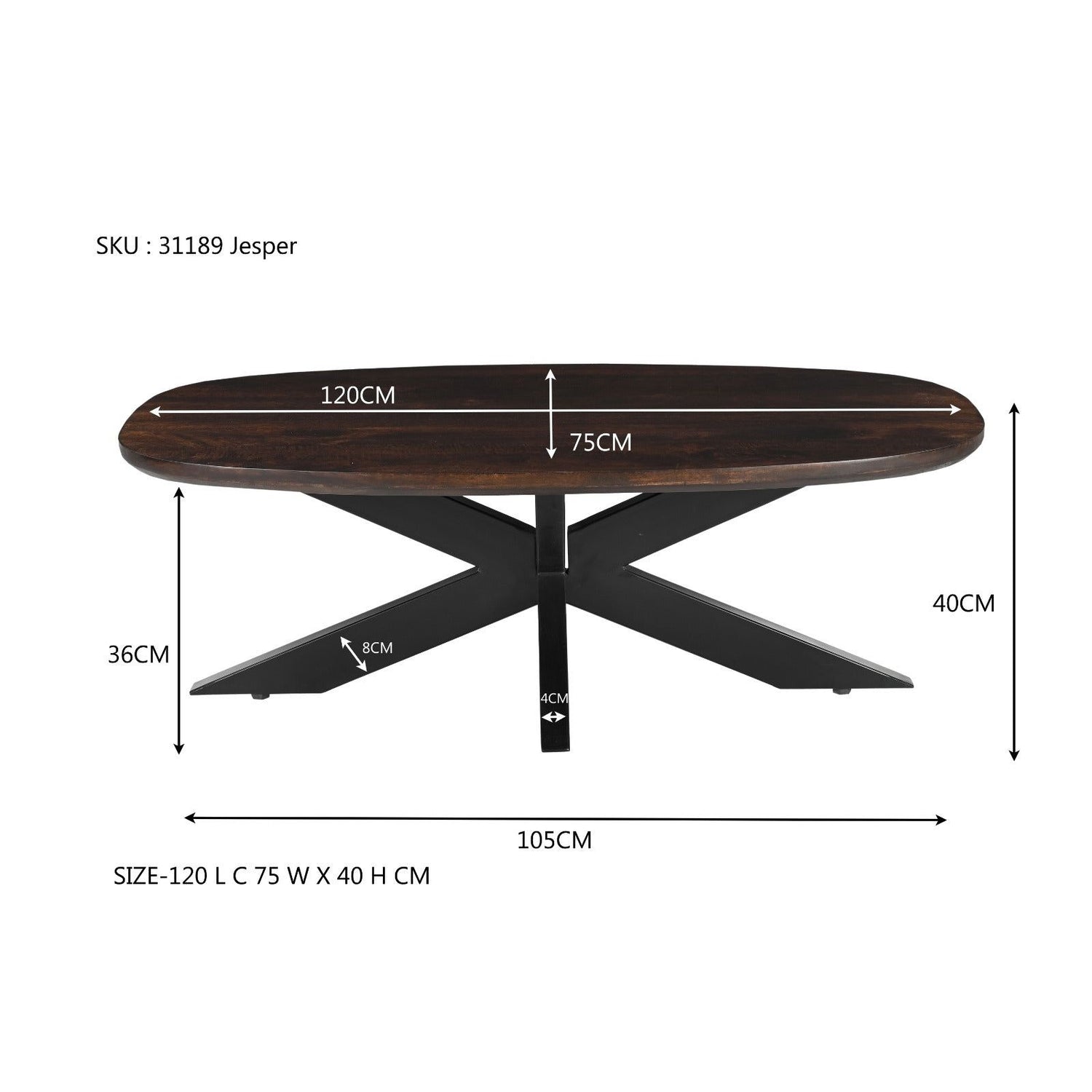 Afmetingen Salontafel Jesper 120cm: L120cm x B75cm x H40cm