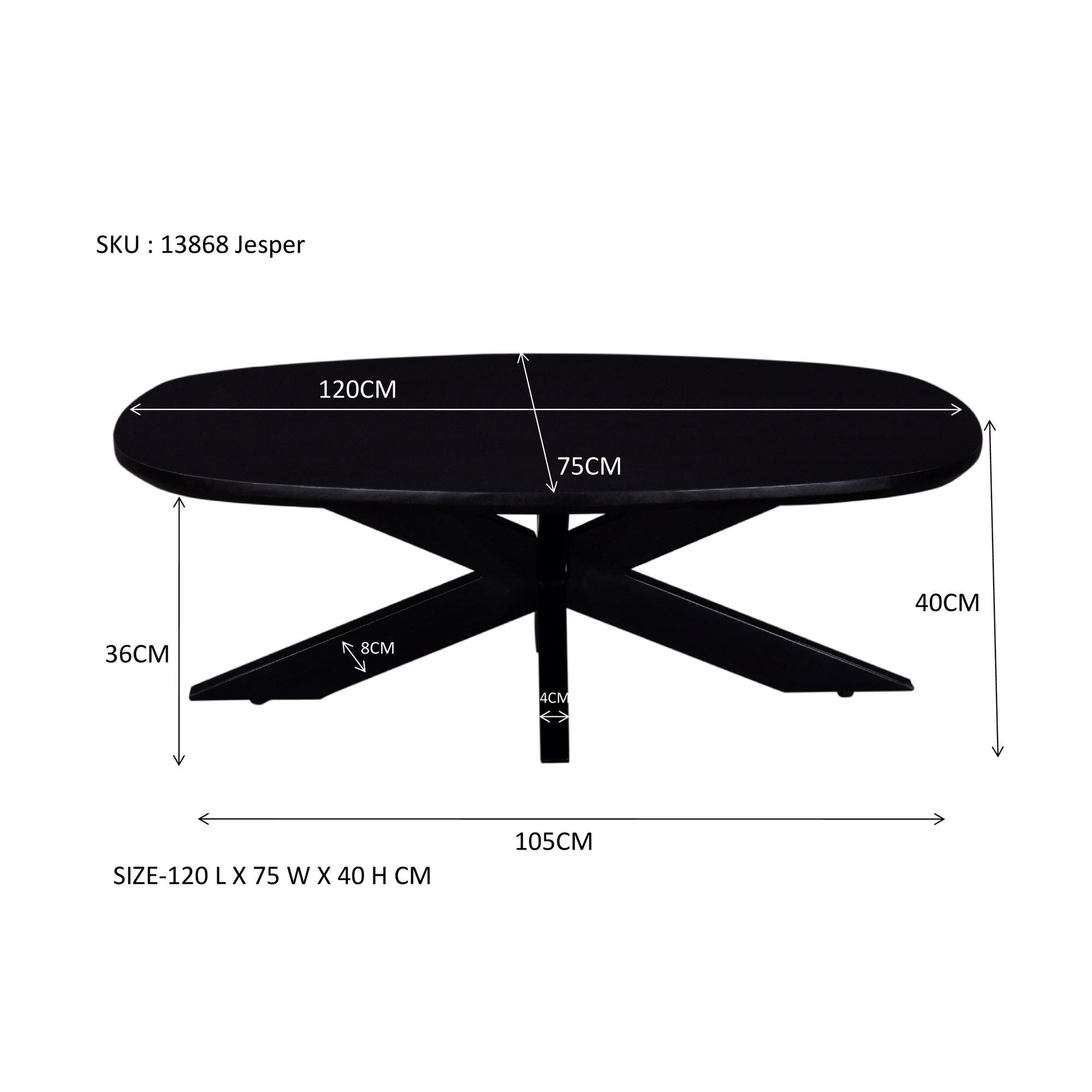 Afmetingen Salontafel Jesper 120cm: L120cm x B75cm x H40cm
