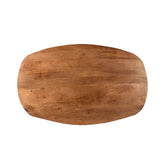 Bovenaanzicht van het mangohouten blad van de salontafel Jesper Pecan 120cm