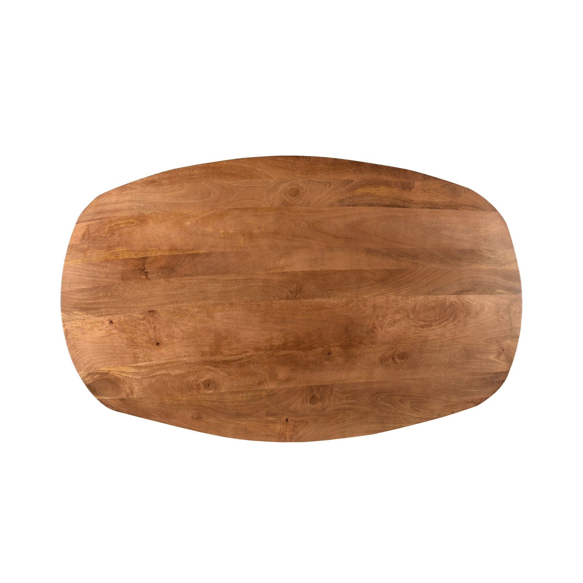 Bovenaanzicht van het mangohouten blad van de salontafel Jesper Pecan 120cm