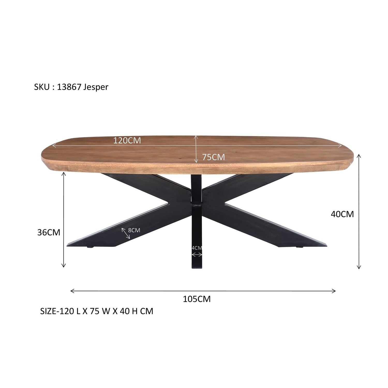 Afmetingen Salontafel Jesper 120cm: L120cm x B75cm x H40cm