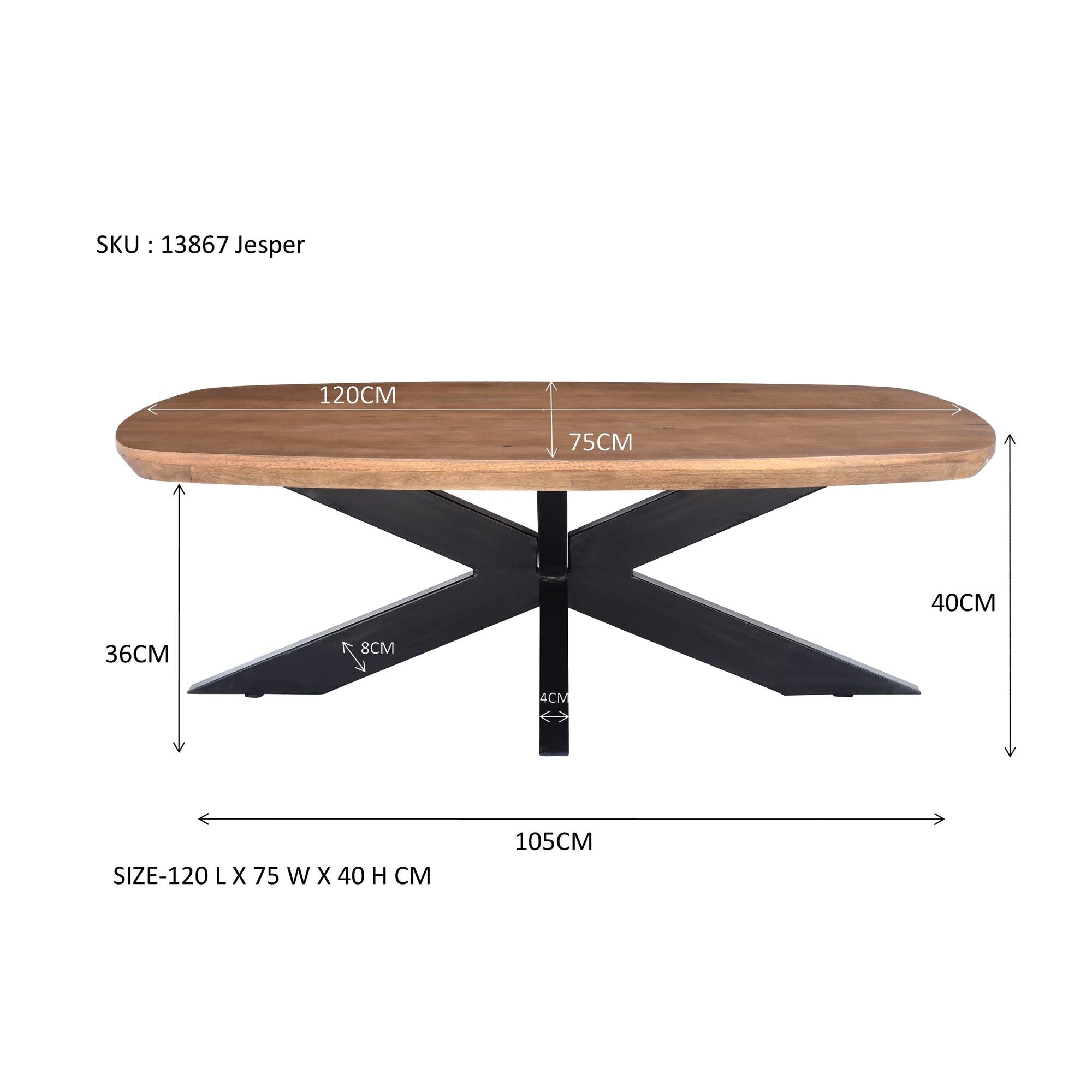 Afmetingen Salontafel Jesper 120cm: L120cm x B75cm x H40cm