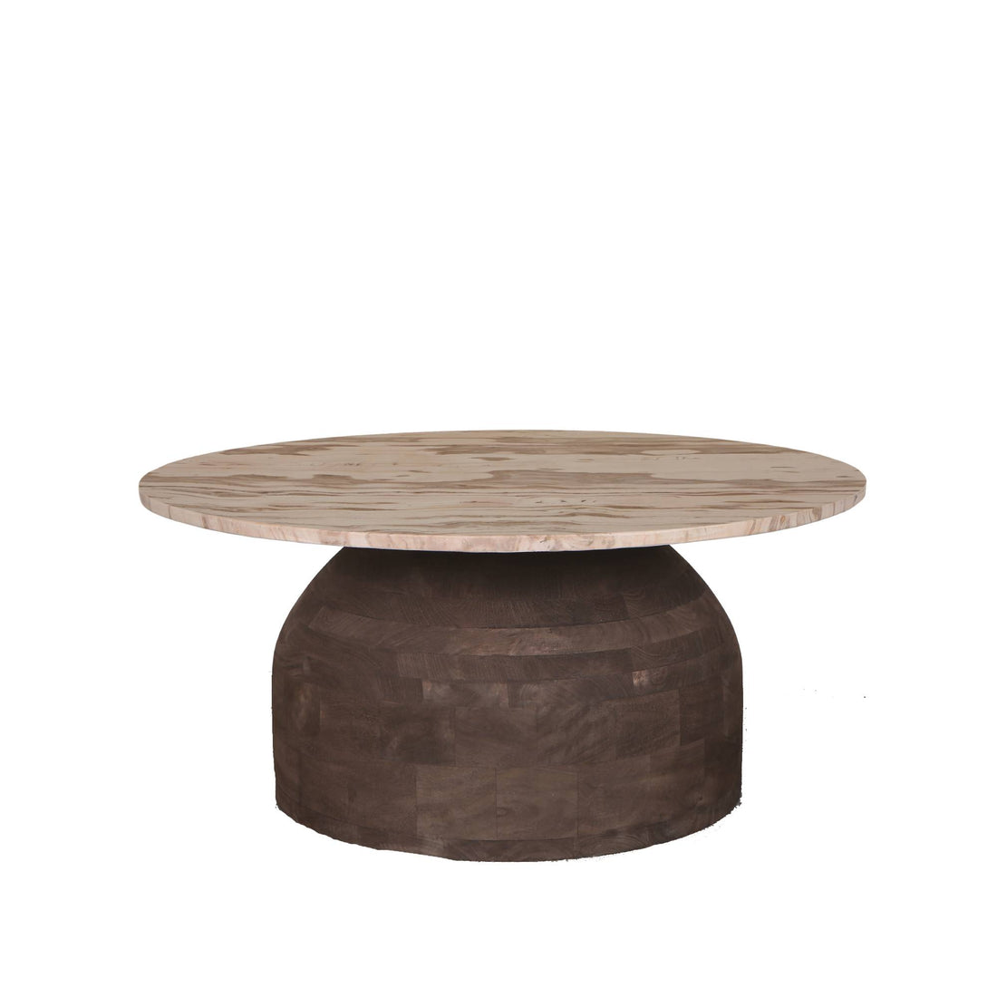 Salontafel Liora Bruin Mangohout Marmer Rond PTMD - Salontafel - PTMD - livinglovely.nl