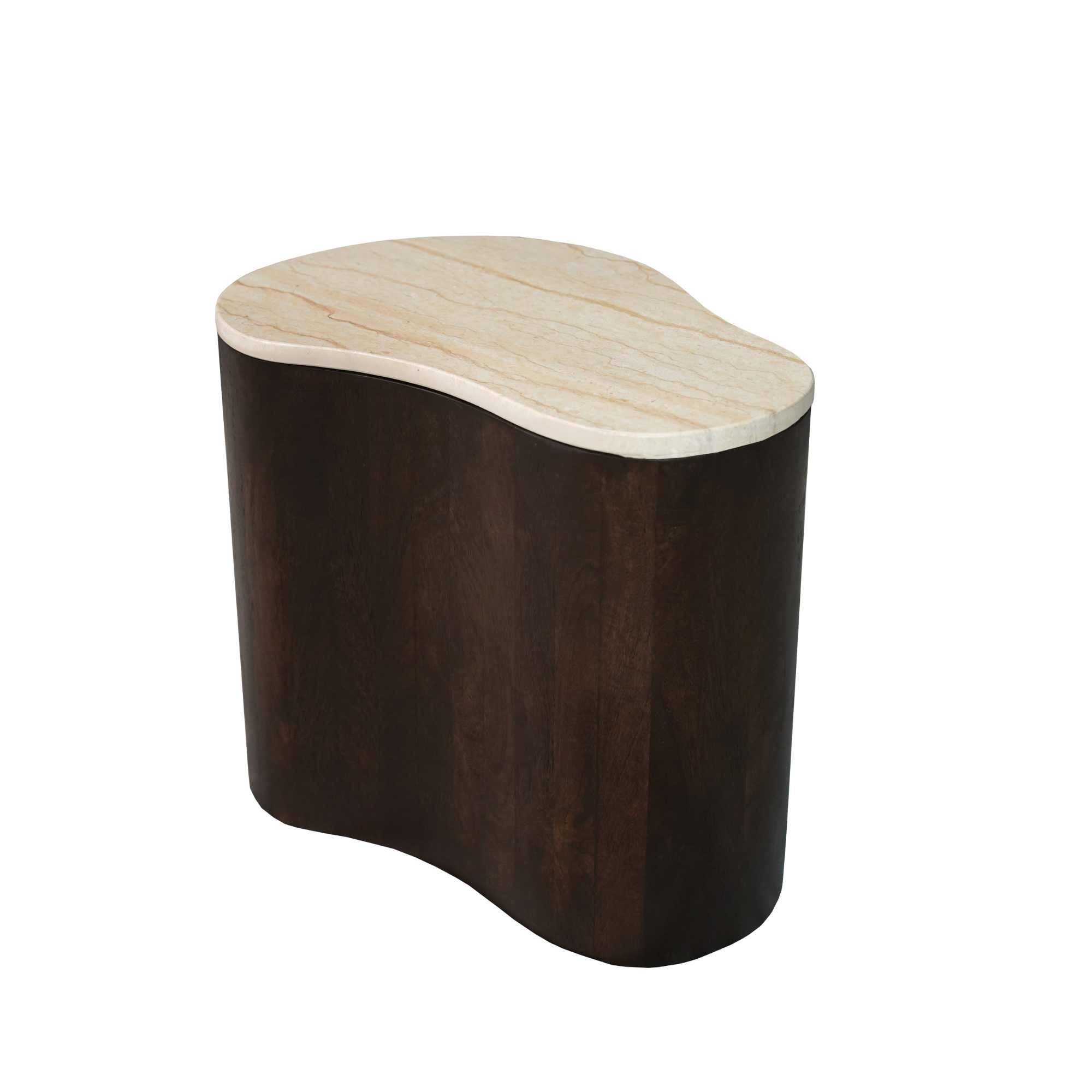 Salontafel Lovi Bruin 50cm van Starfurn van opzij met het smalle blad op 42cm hoogte