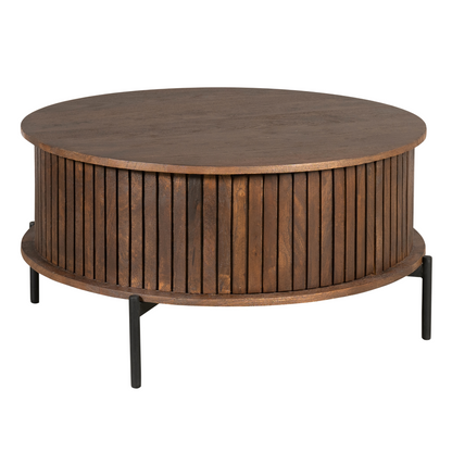 Ronde salontafel Madison van Starfurn in bruin mangohout met twee lades
