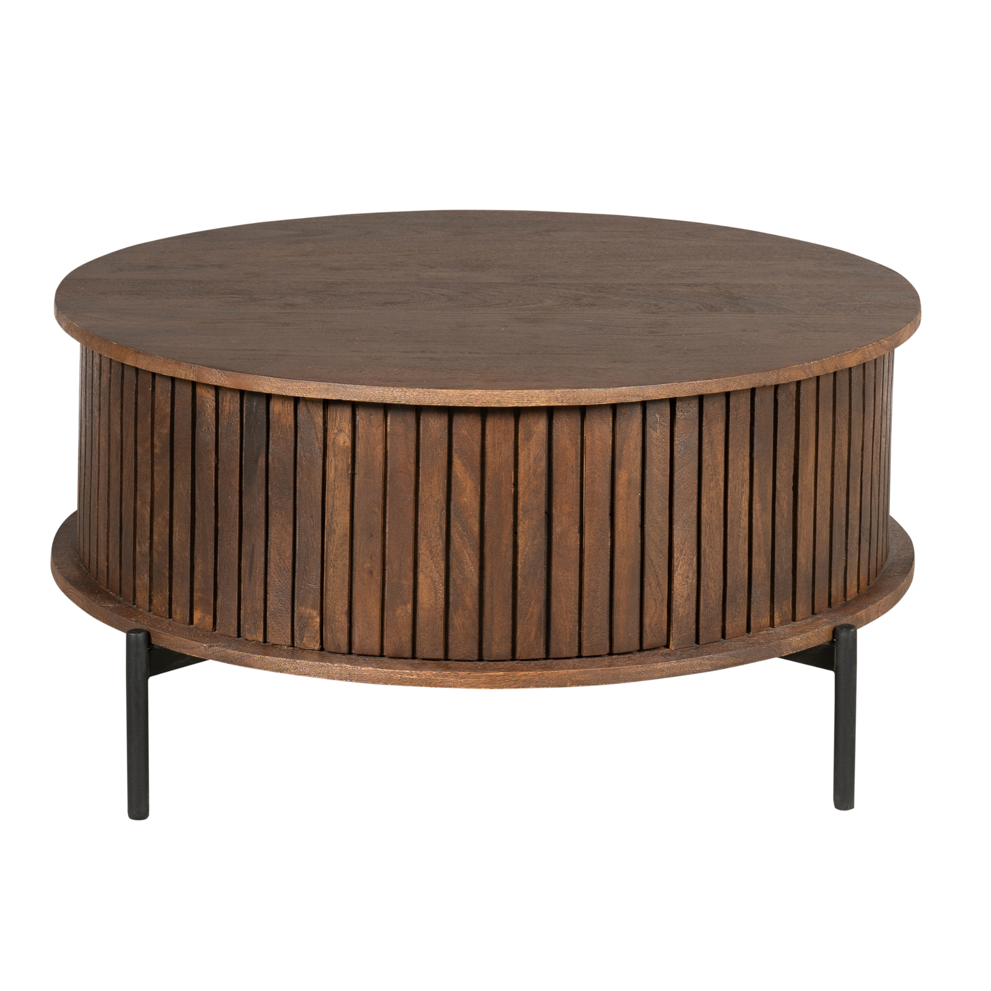 Zijaanzicht van de ronde salontafel Madison van 40 cm hoog