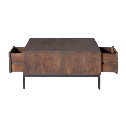 Salontafel Madison Vierkant 80cm van Starfurn met het open vak onder de lades in beeld
