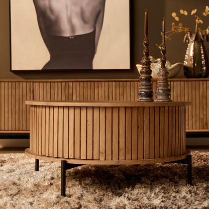 Ronde salontafel Madison 80cm van Starfurn schuin aanzicht waarop de ronde vorm goed uitkomt