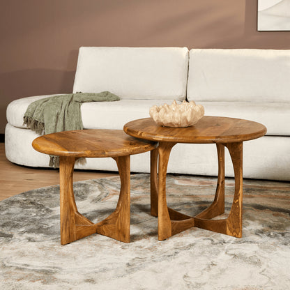 Salontafel Milou van Starfurn met rond naturel blad van mangohout, doorsnede 70cm