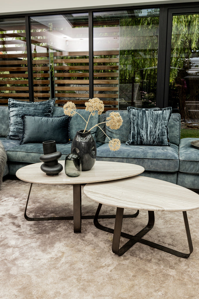 Salontafel Muka hoog dark grey base white marmer PTMD - Salontafel - PTMD - livinglovely.nl