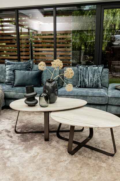 Salontafel Muka hoog dark grey base white marmer PTMD - Salontafel - PTMD - livinglovely.nl