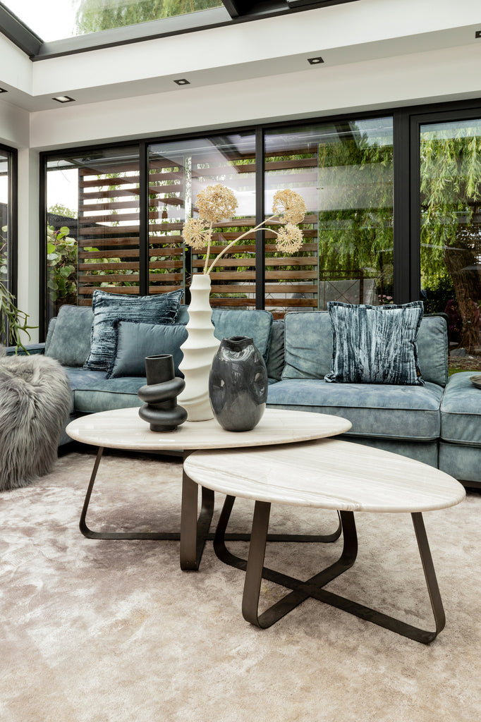 Salontafel Muka hoog dark grey base white marmer PTMD - Salontafel - PTMD - livinglovely.nl