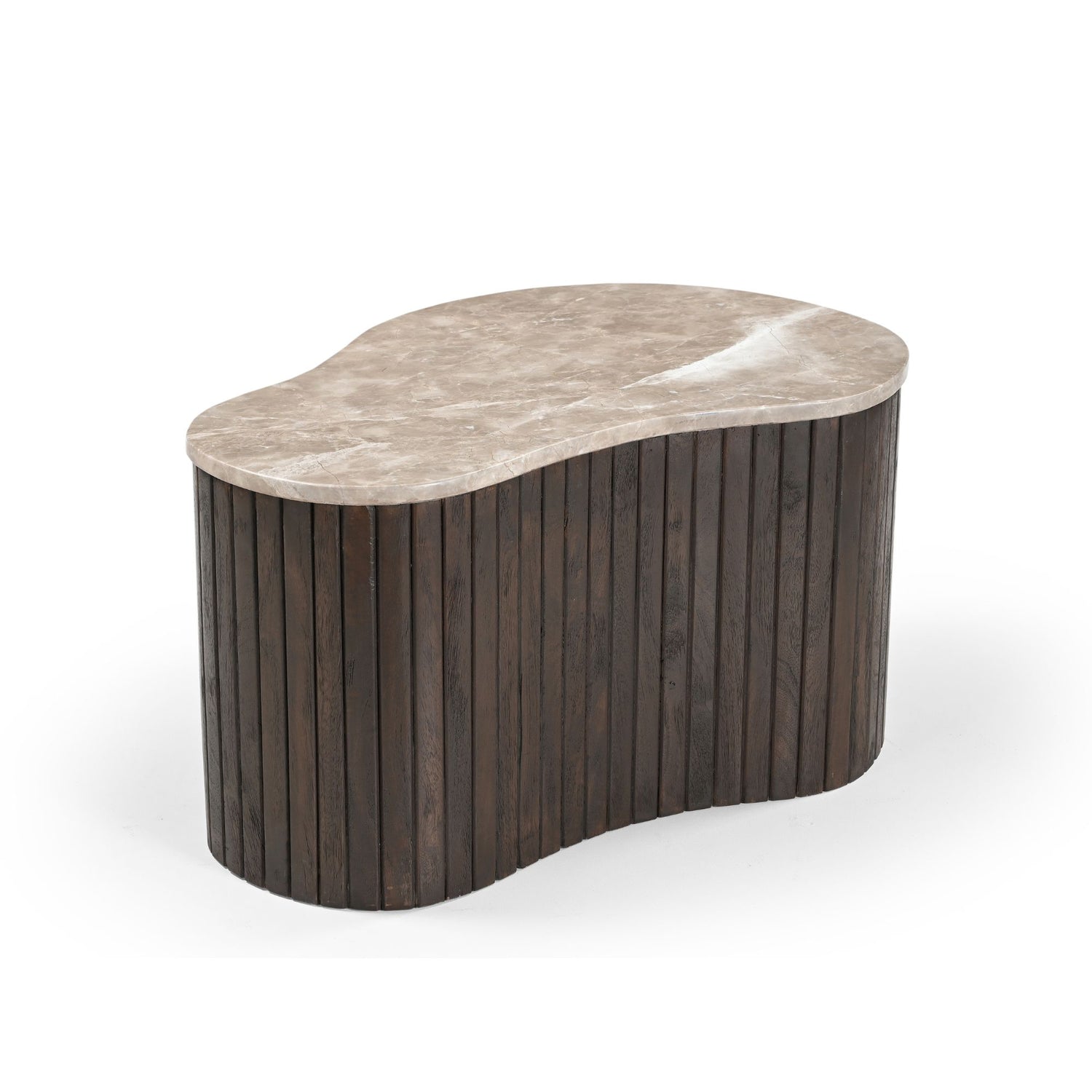 Salontafel Nomi van Starfurn van 70 cm met marmeren blad en houten lattenonderstel