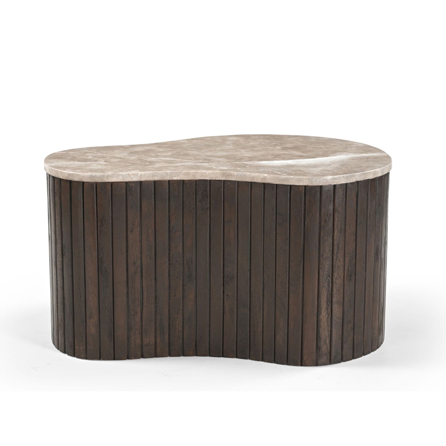 Bovenaanzicht van de kleine Salontafel Nomi van Starfurn met de adering in het marmer