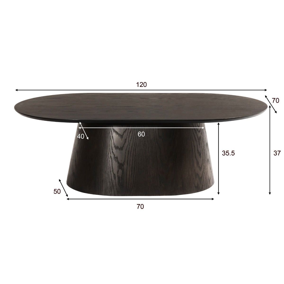 Afmetingen Salontafel Novero 120cm: L120cm x B70cm x H37cm