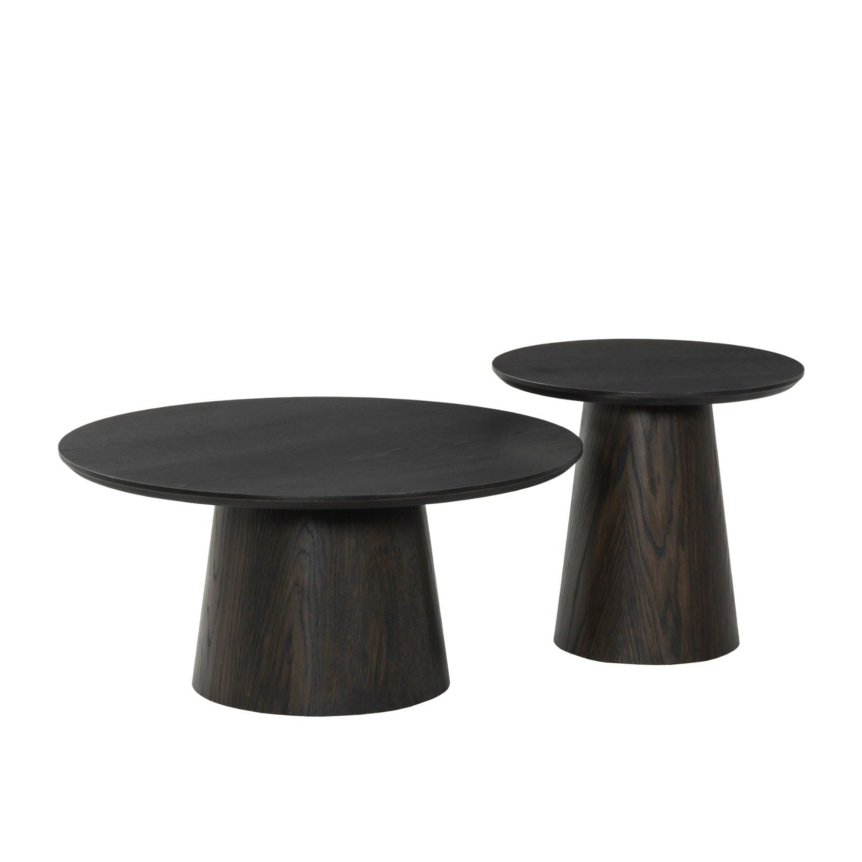 Salontafel Novero espresso Ø50cm en Ø80cm naast elkaar