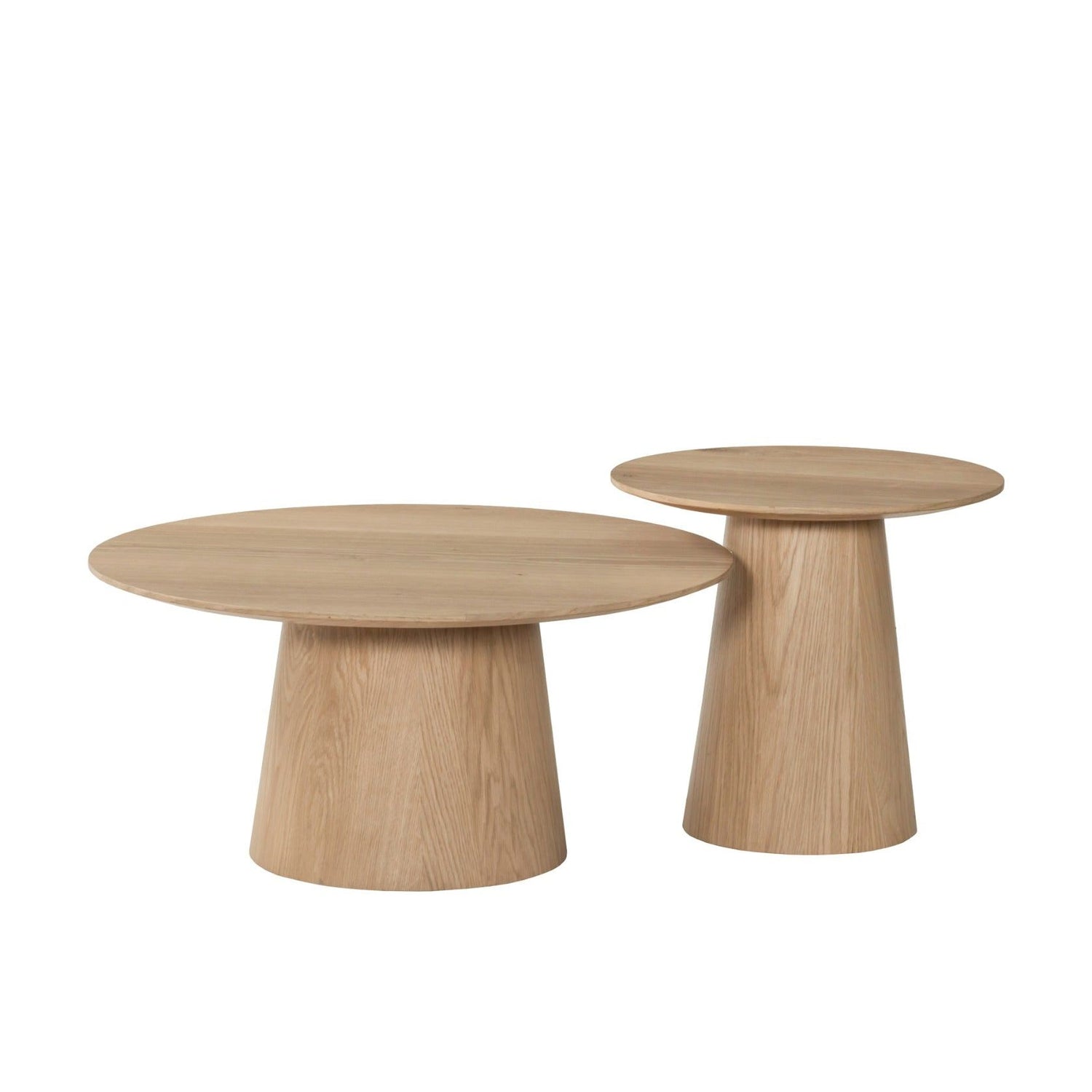 Salontafel Novero naturel Ø50cm en Ø80cm naast elkaar