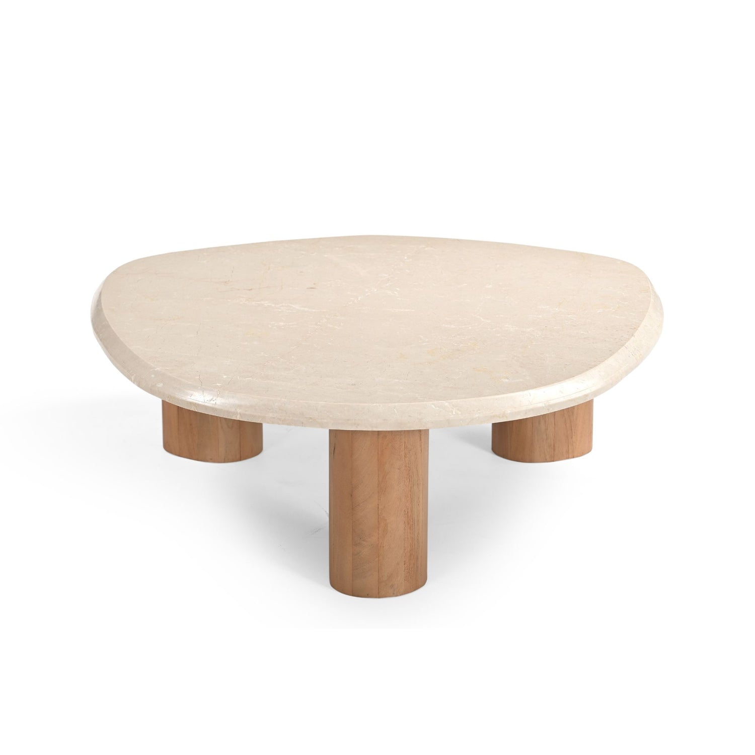 Salontafel Nuvé 100cm van Starfurn schuin van boven met zicht op de fijne aders in het beige marmer