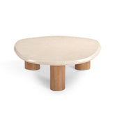 Salontafel Nuvé 100cm van Starfurn schuin van boven met zicht op de fijne aders in het beige marmer