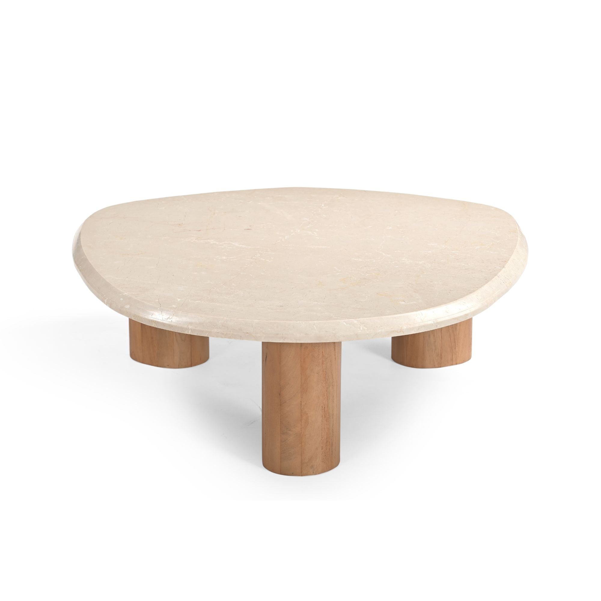 Salontafel Nuvé 100cm van Starfurn schuin van boven met zicht op de fijne aders in het beige marmer