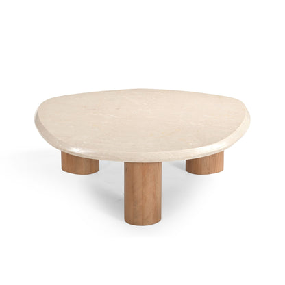 Salontafel Nuvé 100cm van Starfurn schuin van boven met zicht op de fijne aders in het beige marmer