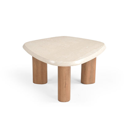 Salontafel Nuvé van Starfurn van opzij gezien, 37cm hoog met naturel houten onderstel
