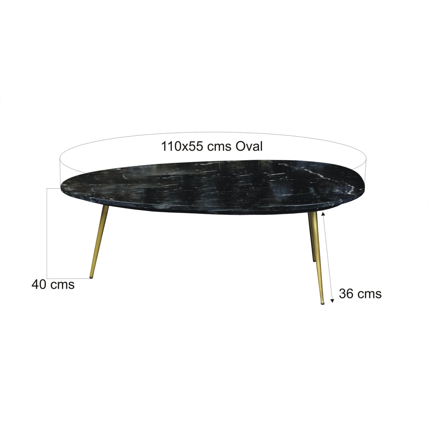 Organisch gevormde salontafel Organic Marble 110cm in Zwart Goud