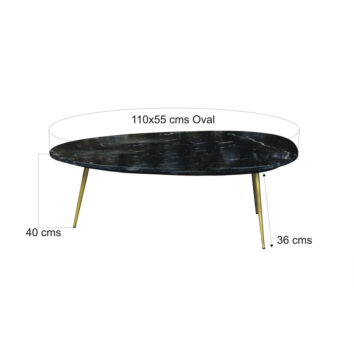 Organisch gevormde salontafel Organic Marble 110cm in Zwart Goud