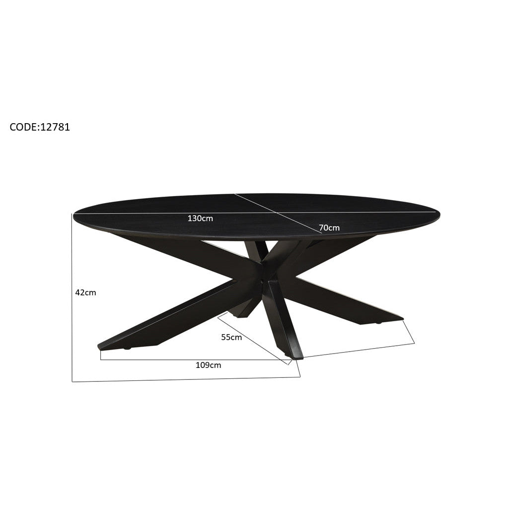 Salontafel Oslo 130cm in Kala, zwart afgewerkt