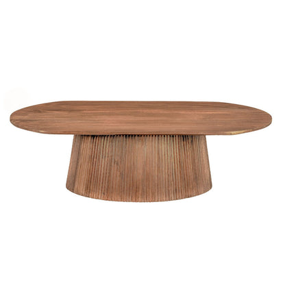 Ovale salontafel Salvator van Livingfurn in mangohout Pecan met geribbelde middenpoot