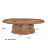 Maatschets van de ovale Salvator salontafel, 120 bij 70 bij 36 cm