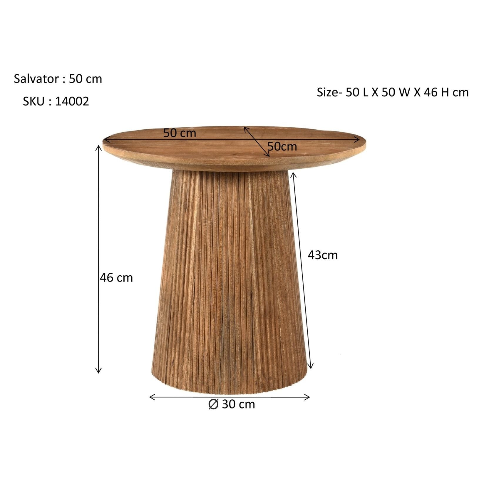 Maatschets van de Salvator salontafel met 50 cm doorsnee en 46 cm hoogte