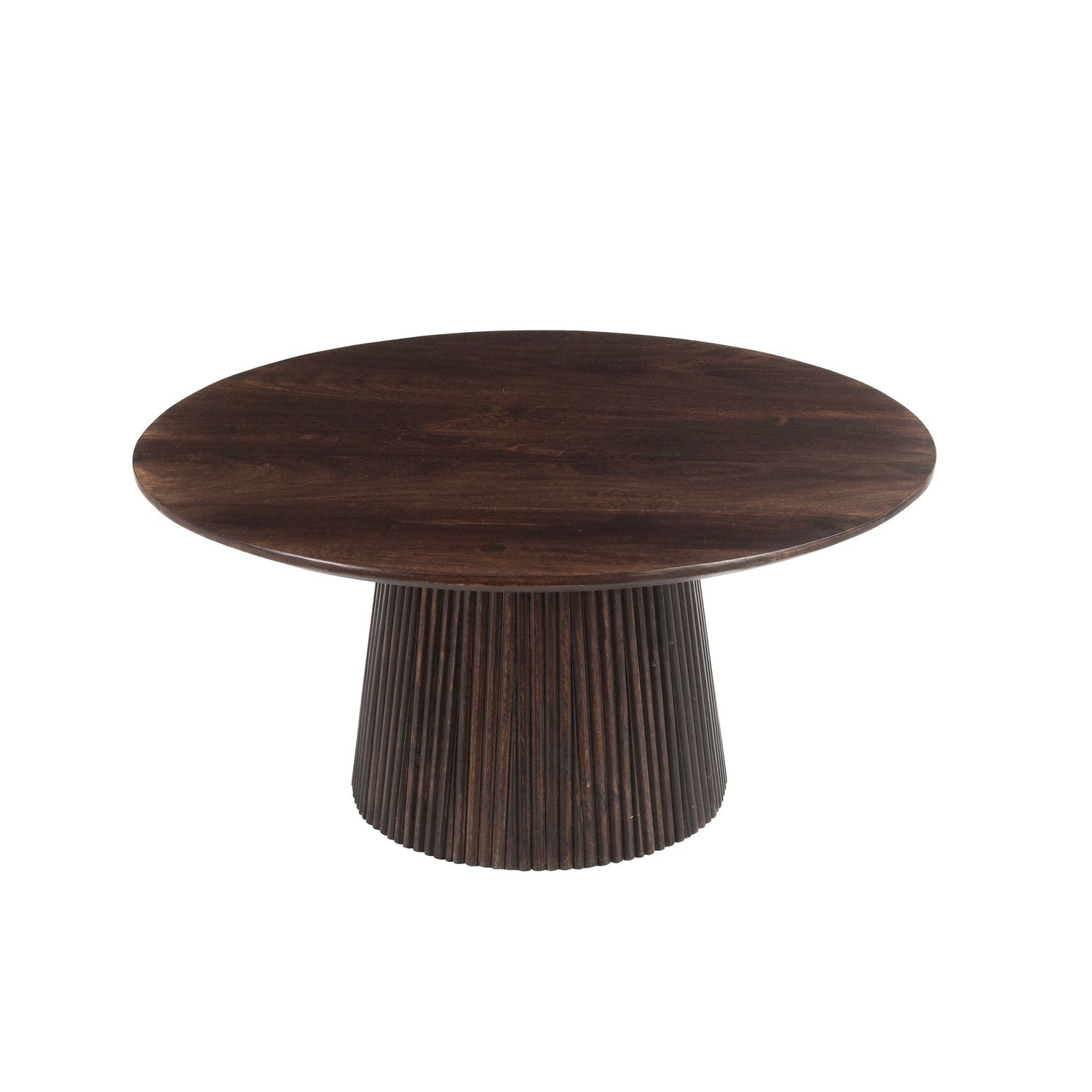 Salvator salontafel Walnut schuin van boven met rond blad van 80 cm