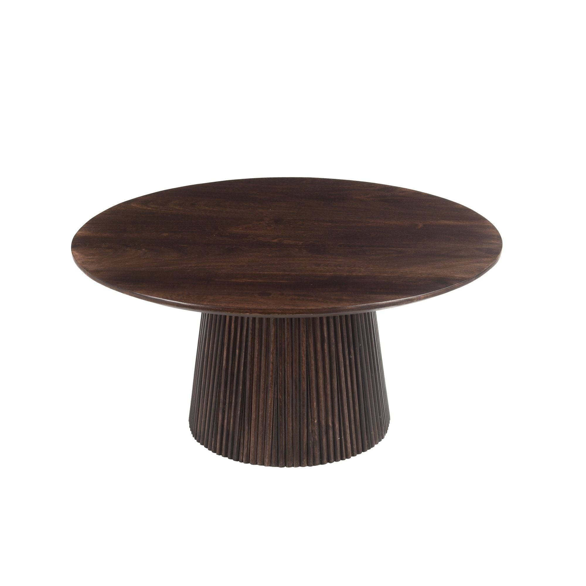 Salvator salontafel Walnut schuin van boven met rond blad van 80 cm