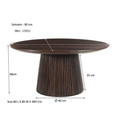 Maatschets van de Salvator salontafel met 80 cm doorsnee en 38 cm hoogte