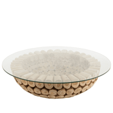 Salontafel Schijven Open Teak Hout Naturel/Glas - Salontafel - J-Line - livinglovely.nl