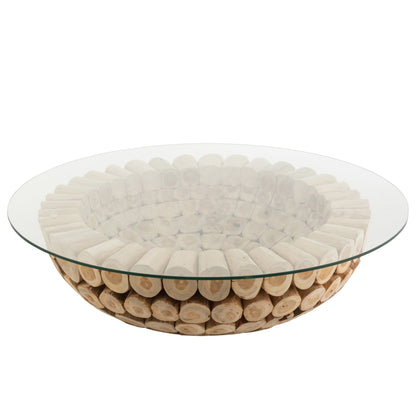 Salontafel Schijven Open Teak Hout Naturel/Glas J-Line