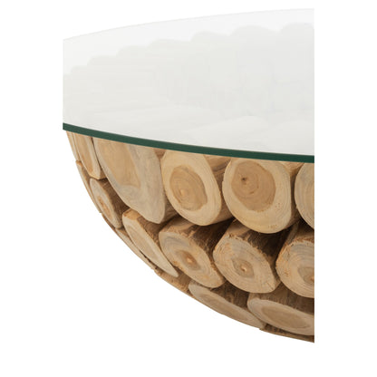 Salontafel Schijven Open Teak Hout Naturel/Glas J-Line