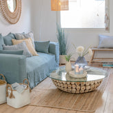 Salontafel Schijven Open Teak Hout Naturel/Glas - Salontafel - J-Line - livinglovely.nl