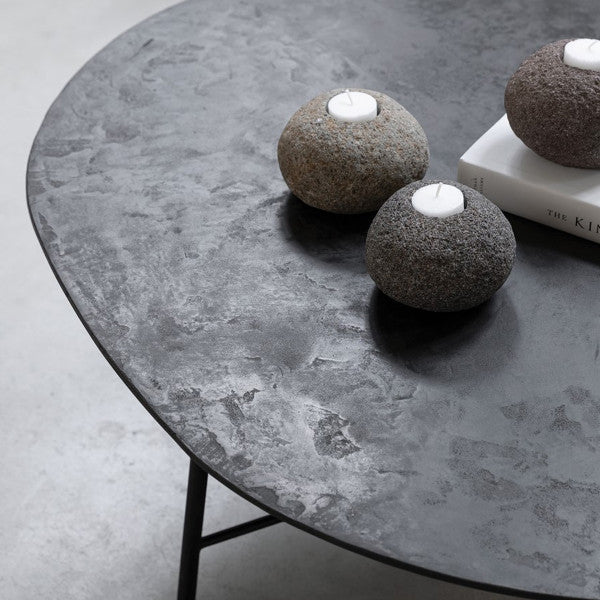 Detail handgemaakt Mortex blad salontafel Soho zwart