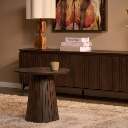 Ronde salontafel Solana van Starfurn in bruin mangohout met een doorsnede van 50 cm