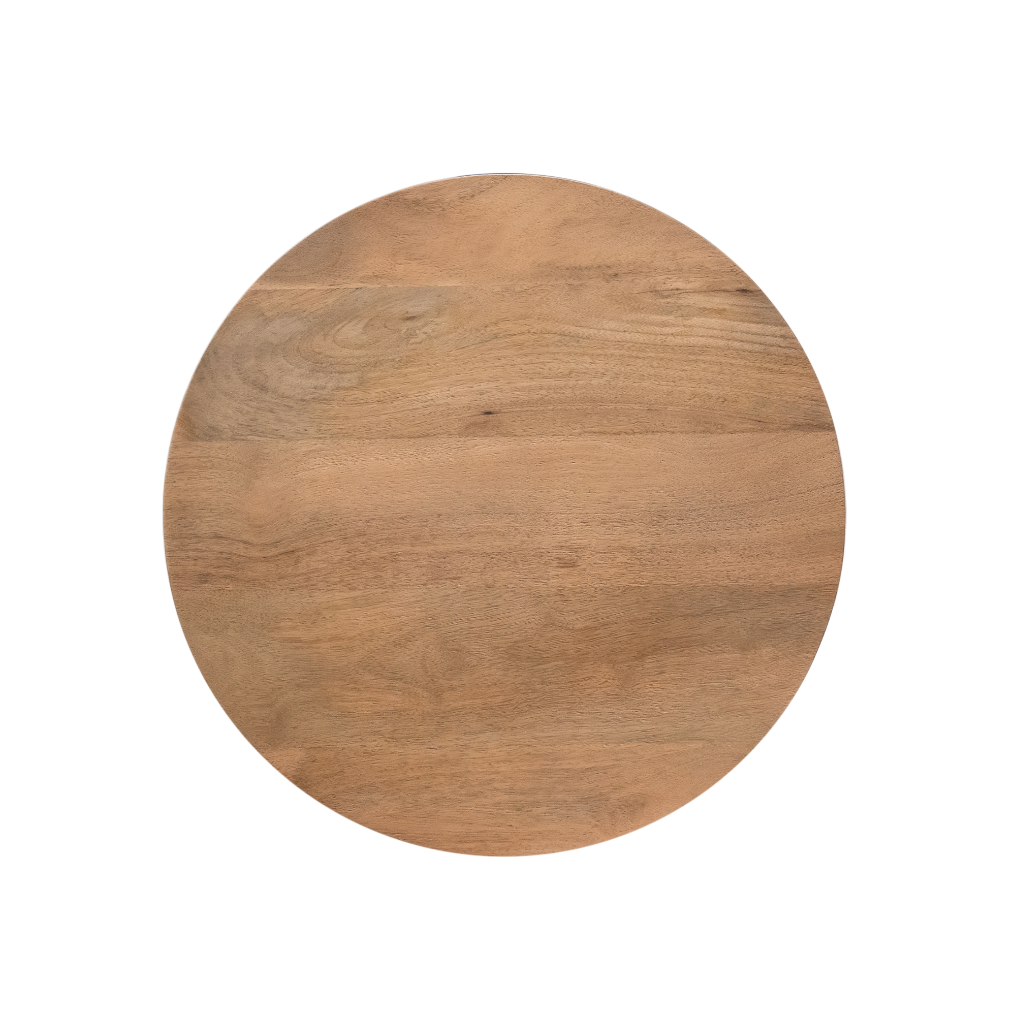 Schuin vooraanzicht van de naturel mangohouten Solana salontafel op een houten vloer