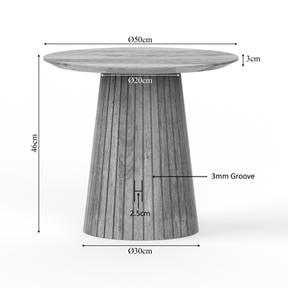 Salontafel Solana van Starfurn schuin van boven gezien, rond blad en centrale poot