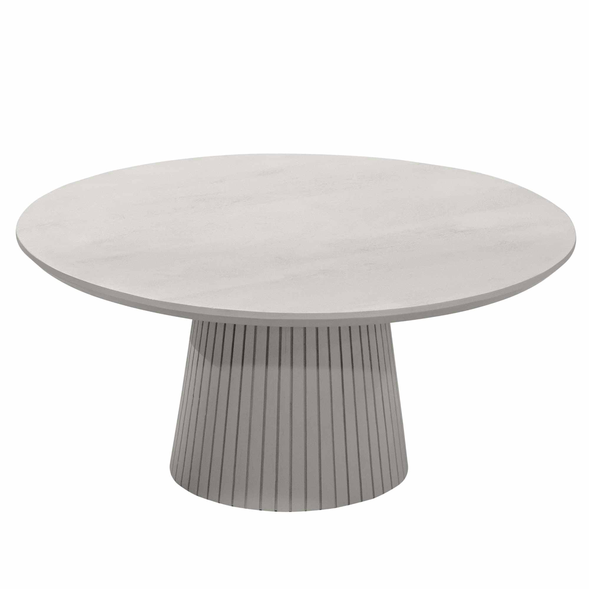 Detail van de houtnerf en de taupe afwerking van het mangohout