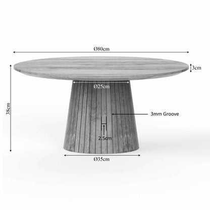 Salontafel Solana van Starfurn schuin van boven, rond blad met centrale voet