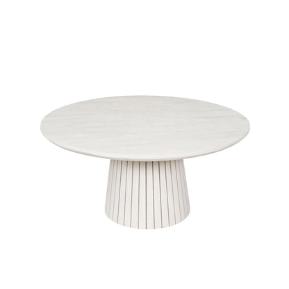 Lage Solana salontafel 80 cm van opzij gezien met brede mangohouten poot