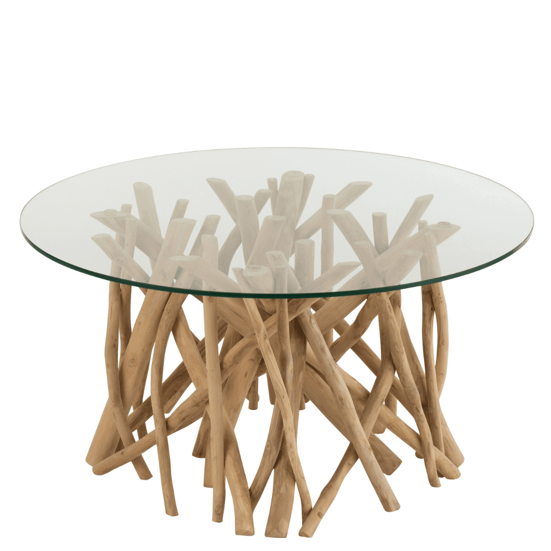Salontafel Takken Teak Hout Naturel/Glas - Salontafel - J-Line - livinglovely.nl