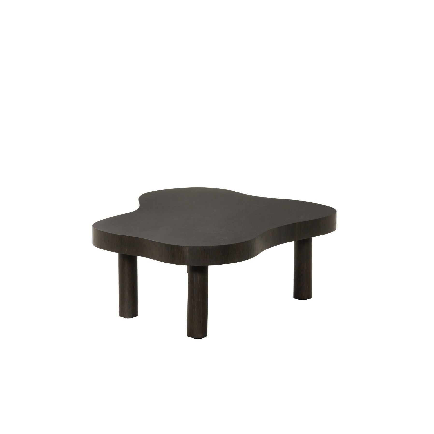 Zijaanzicht van de espresso Tobago salontafel met blad van 50 mm dik en hoogte 32 cm