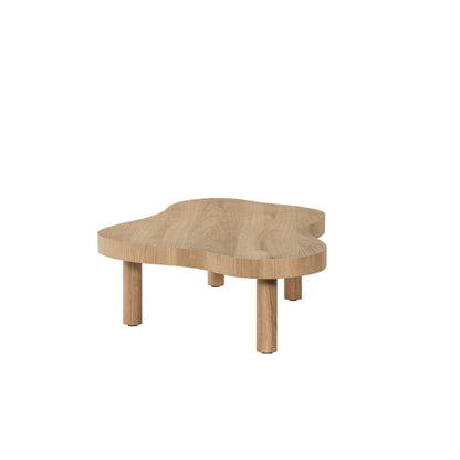 Zijaanzicht van de Tobago salontafel met blad van 50 mm dik en lage hoogte van 32 cm