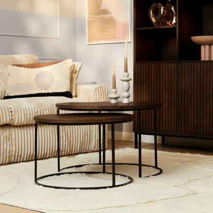 Salontafels Madison set van 2 van Starfurn in bruin mangohout met zwarte stalen frames